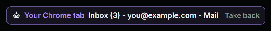 A chat's message box showing the tab it was given, with a Take back button